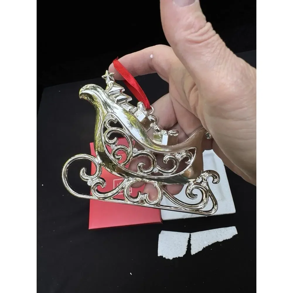Lenox Sparkle And Scroll SILVERPLATED JEWELED Santa’s Sled Ornament MIB -S1T